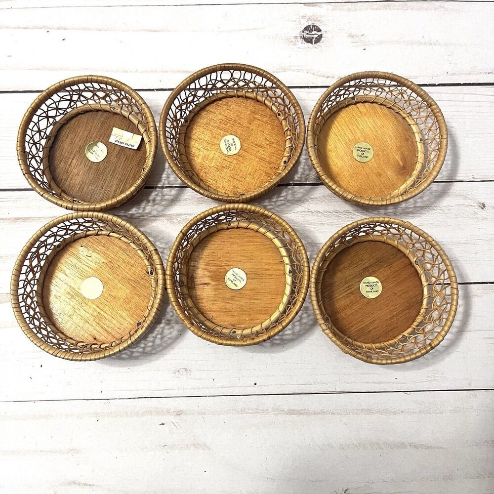 Bohemian Rattan Vintage Coasters Made In Thailand Set Of 6 - Picture 2 of 8